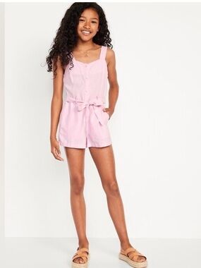 Old Navy Girls Linen Belted Romper Size 10-12 Pink